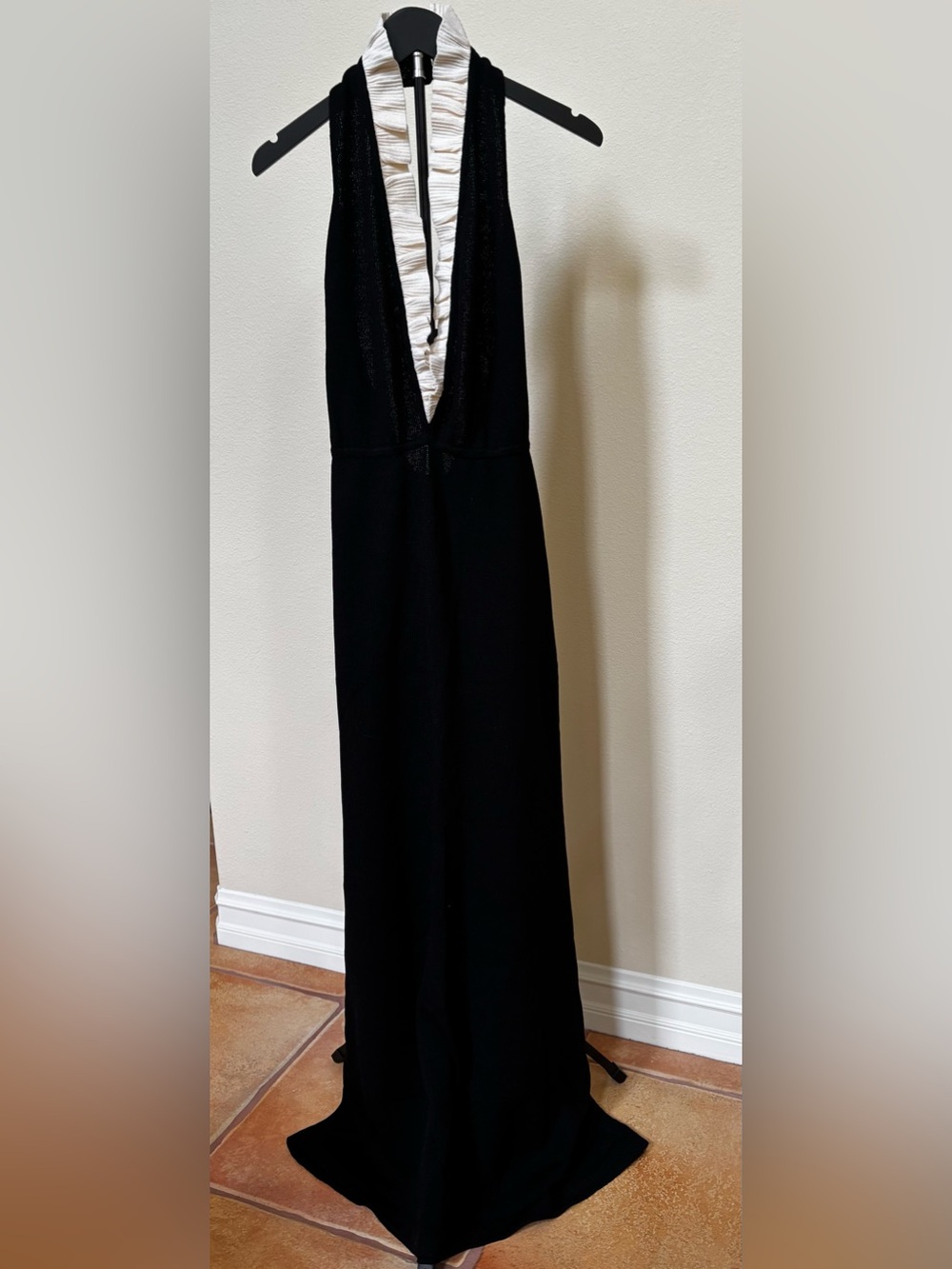 St. John Black Gown with White Pleated Plunge Collar